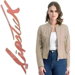 Vintage Retro Lipstick Beige Nude Moto Biker Warm Cotton Jacket Size Small